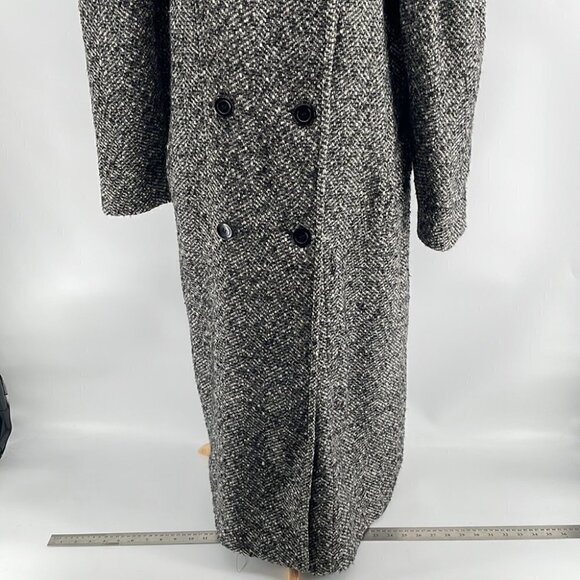 𝅺emblem vintage wool blend full length coat button down faux leather detail - Picture 5 of 9